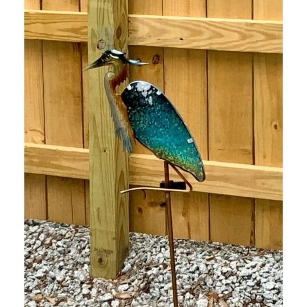 Garden Decor for Outside Blue Heron Solar Lights, 42" Glass